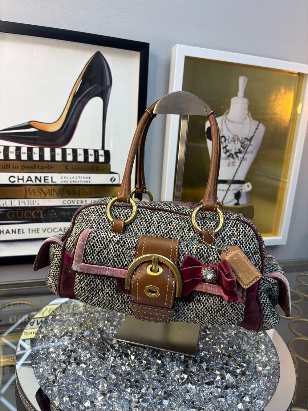 Coach 2005 vintage Soho Tweed Y2K Swarovski Bow satchel